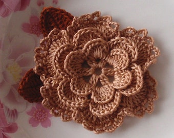 Crochet Flower With Leaves In 3-1/4 inches YH-099-03