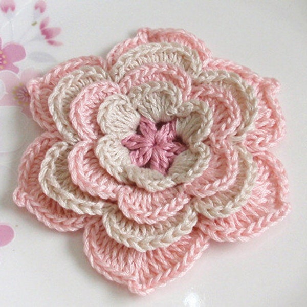 Crochet Flower in 3 inches In Lt Pink, Cream, Dusty rose YH-182