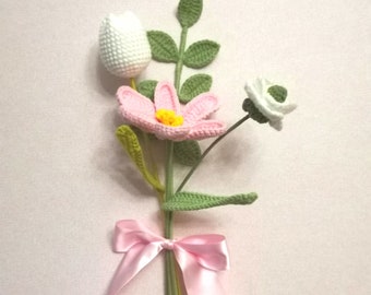 Ensemble de 4 fleurs au crochet faites à la main, bouquet de fleurs au crochet - CY-45