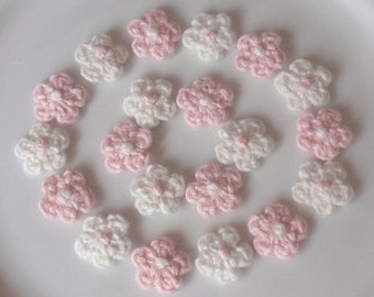 20 Mini Crochet  Flowers In Off White,  Lt Pink YH-222-15