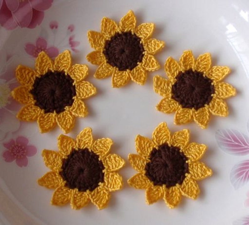 5 Crochet Sunflowers in 13/4 Inches YH045 Etsy
