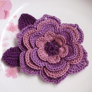 Crochet Flower (3-1/4 inches) With Leaves  YH-123-02