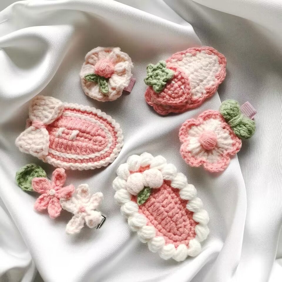 Set of 6 Crochet Grape Hair Clips, Snap Clip, Baby Hair Snap