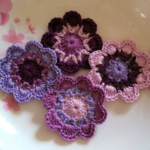 4 Crochet Flowers In 2 inches Applies YH 232 image 1