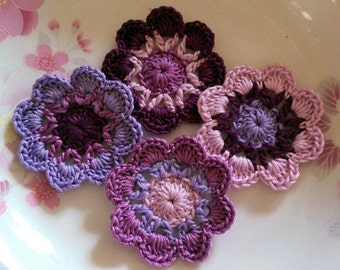 4 Crochet  Flowers In 2 inches  Applies YH - 232