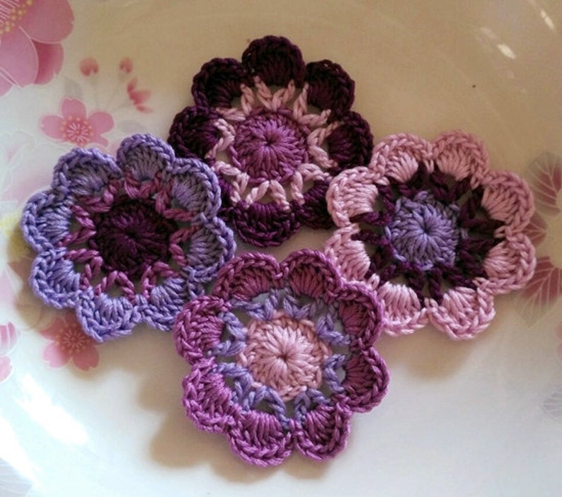 4 Crochet Flowers In 2 inches Applies YH 232 image 1