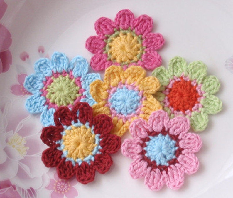 6 Crochet Flowers in 1-1/2 Inches YH - 051-04 - Etsy