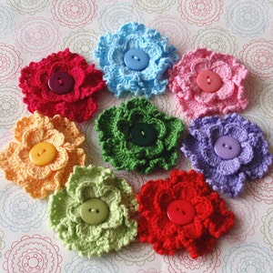 8 Crochet Flowers With Button In Multicolor YH-146-01 image 1