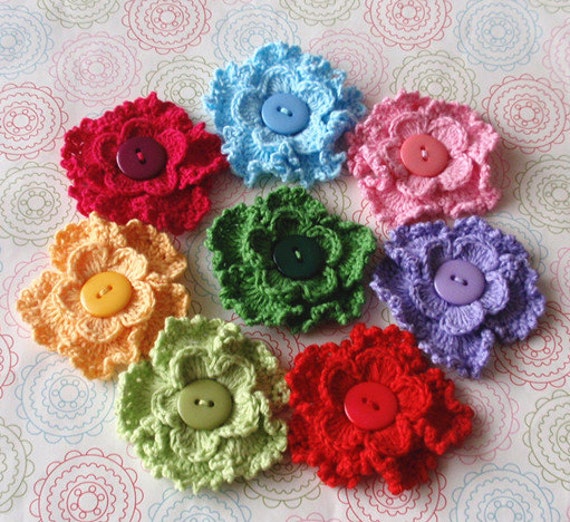 8 Crochet Flowers With Button In Multicolor YH14601 Etsy