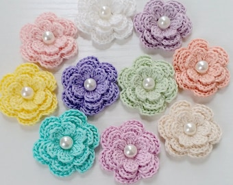 10 Crochet Flowers With Pearls  YH-273-01