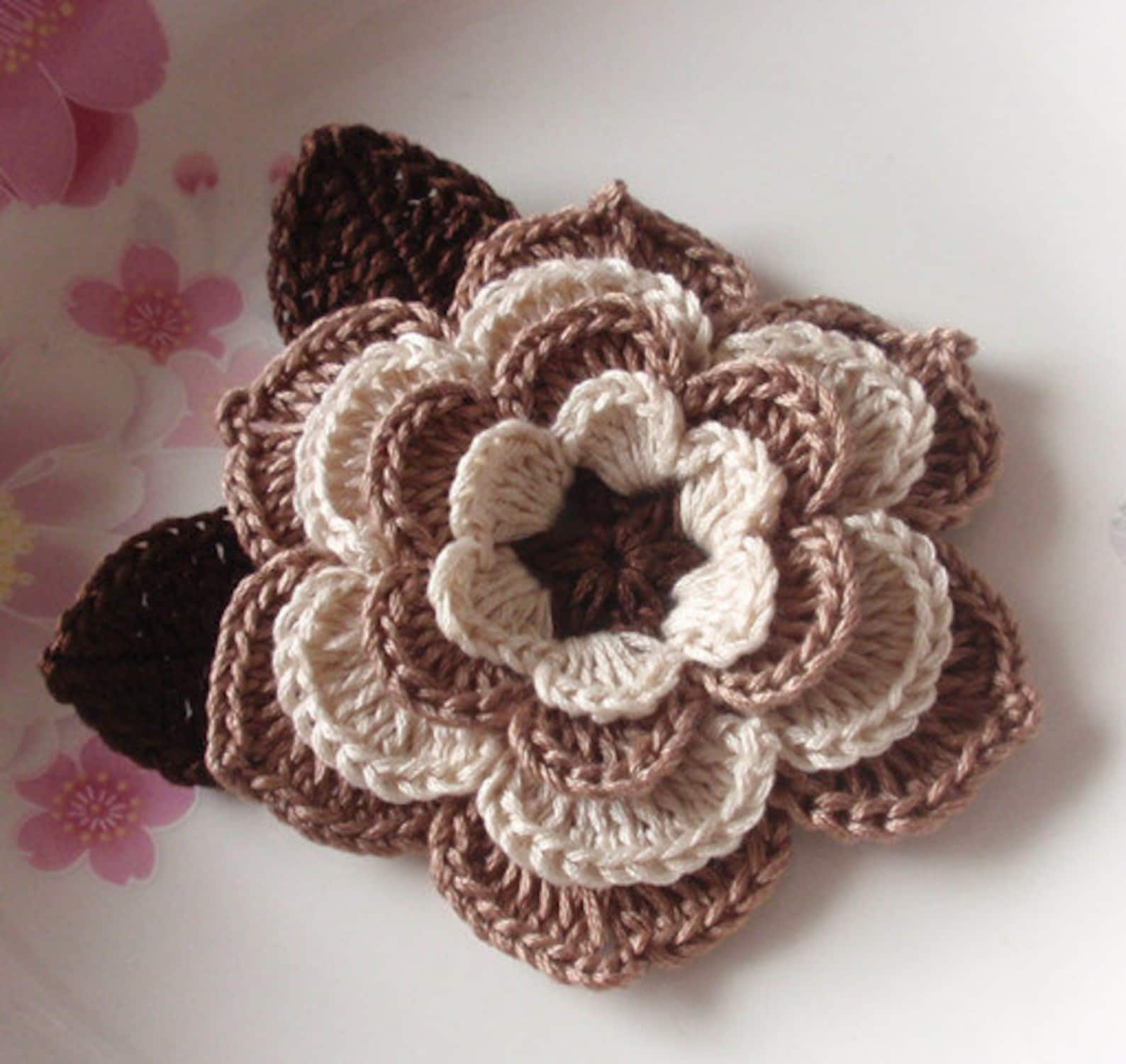 Flor del ganchillo 31/4 pulgadas con hojas YH12302 Etsy Flor del ganchillo 31/4 pulgadas con hojas YH12302 Etsy