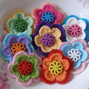 8 Crochet Flowers With Button In Multicolor YH-146-01 image 2