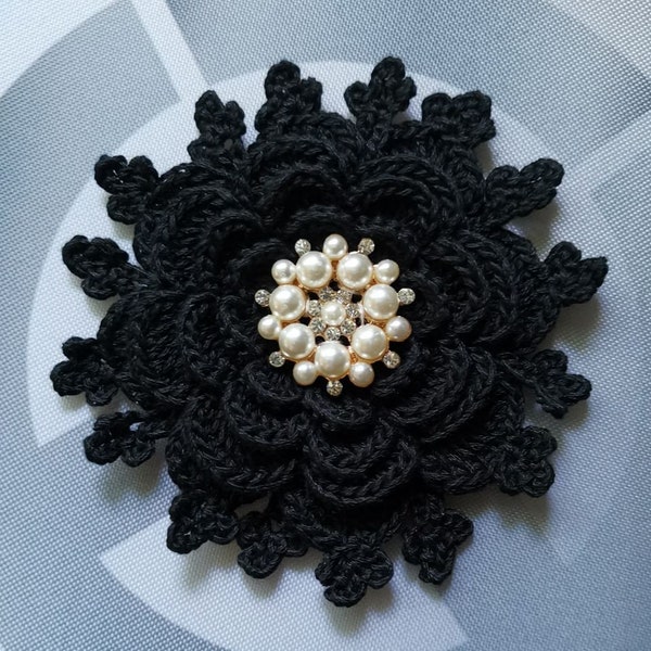 Larger Crochet Flower in 3-3/4 inches With Pearl and Rhinestone YH-307-02