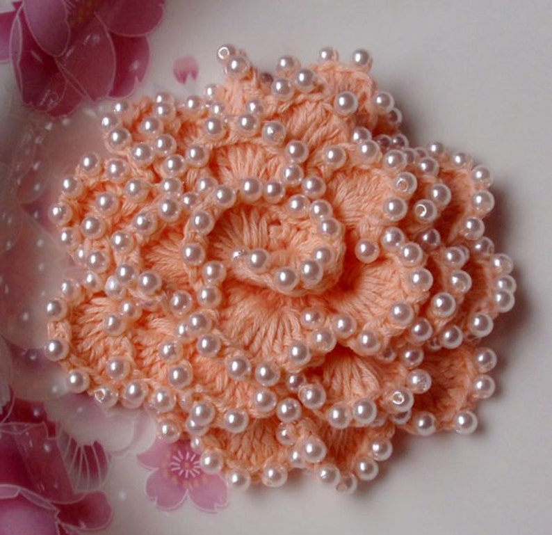 Crochet Flower With Pearls in 3 inches YH-009-07 image 1