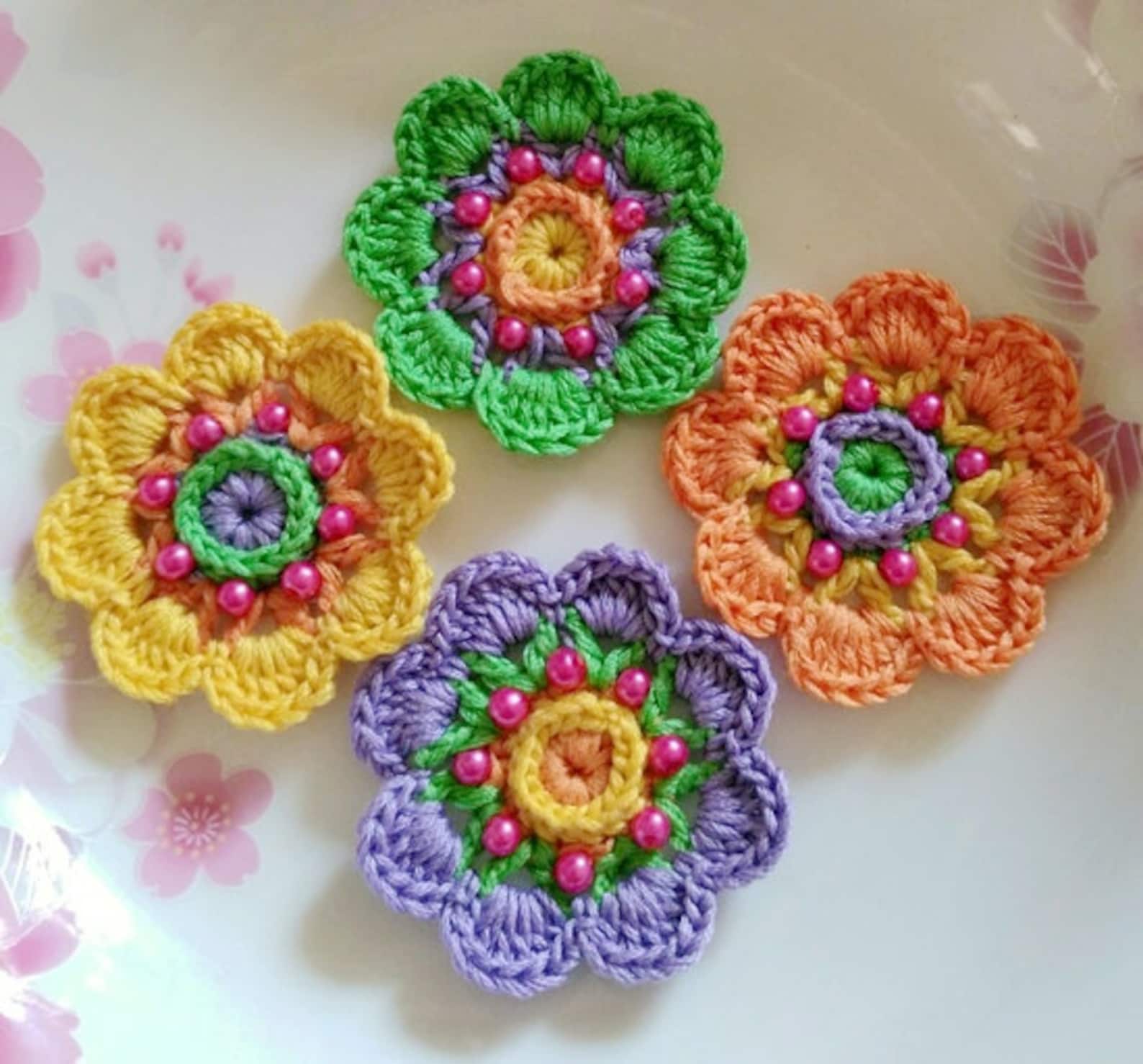 4 Crochet Flowers In 2 inches Applique YH 231 Etsy