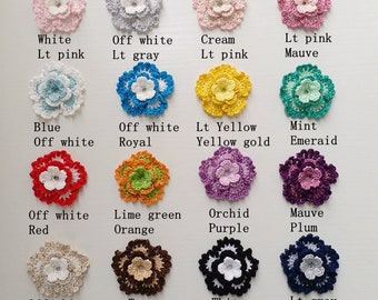 3 Crochet  Flowers In 2 inches You Choose Color YH - 265-02