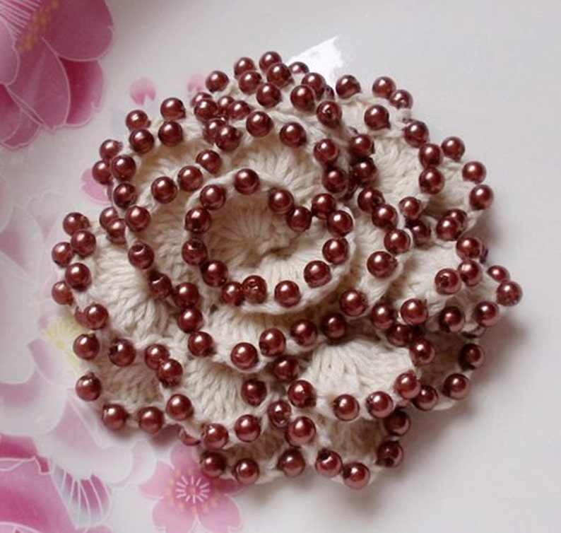 Crochet Flower With Pearls in 3 inches YH-009-07 image 2