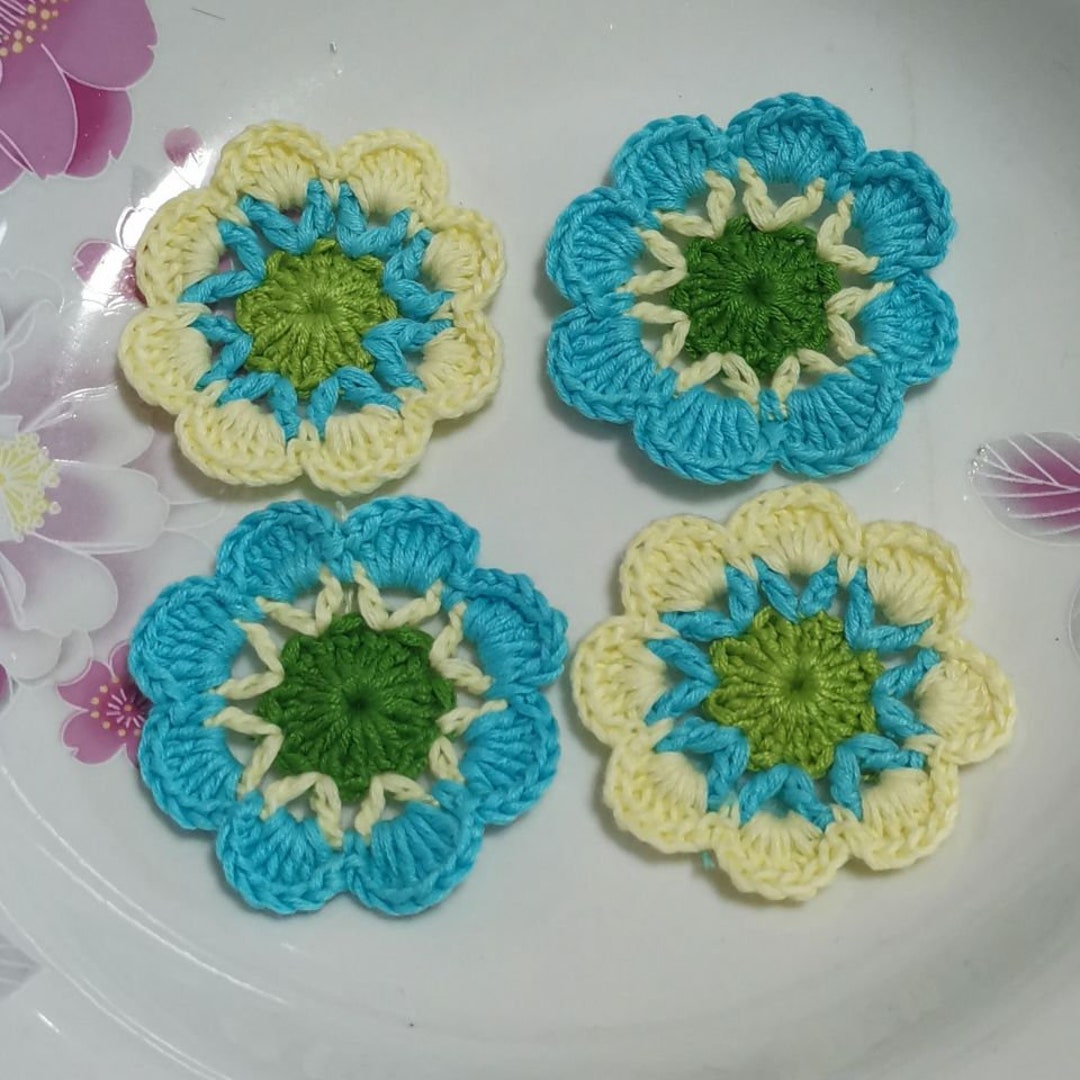 4 Crochet Flowers in 2 Inches Applies YH 319 Etsy