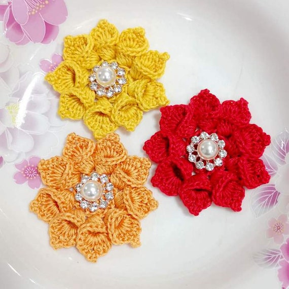 Fiore lavorato a maglia rosa fiori finti Bouquet lavorato a mano all' uncinetto Bouquet di loto decorazione di nozze regali di decorazioni per la casa fini a mano  15