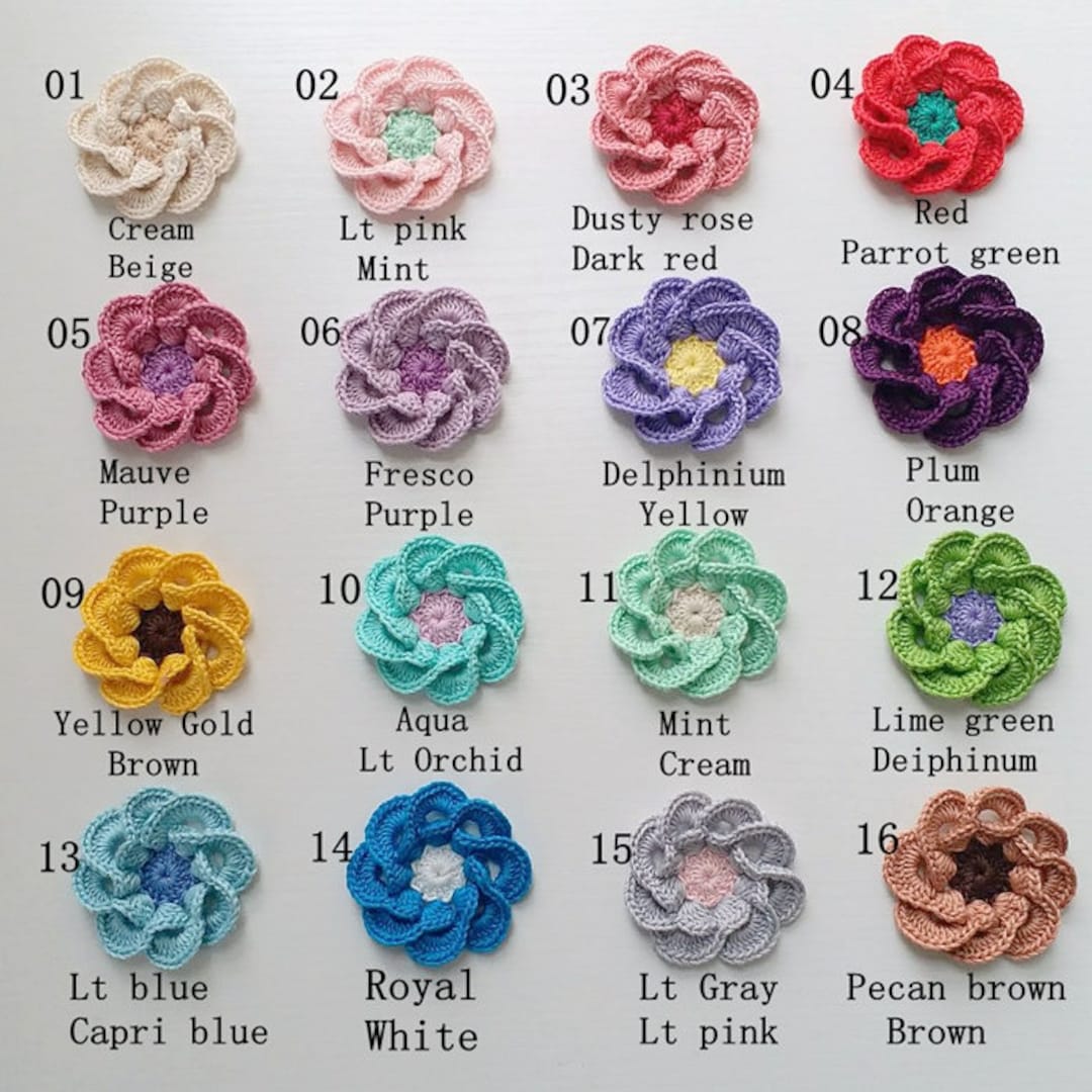 6 Crochet Flowers Crochet Roses 16 Colors to Choose YH-284-01 - Etsy