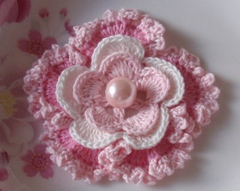 Crochet Flower in 3 inches in Lt Pink, Off White, Pink  YH - 076-02