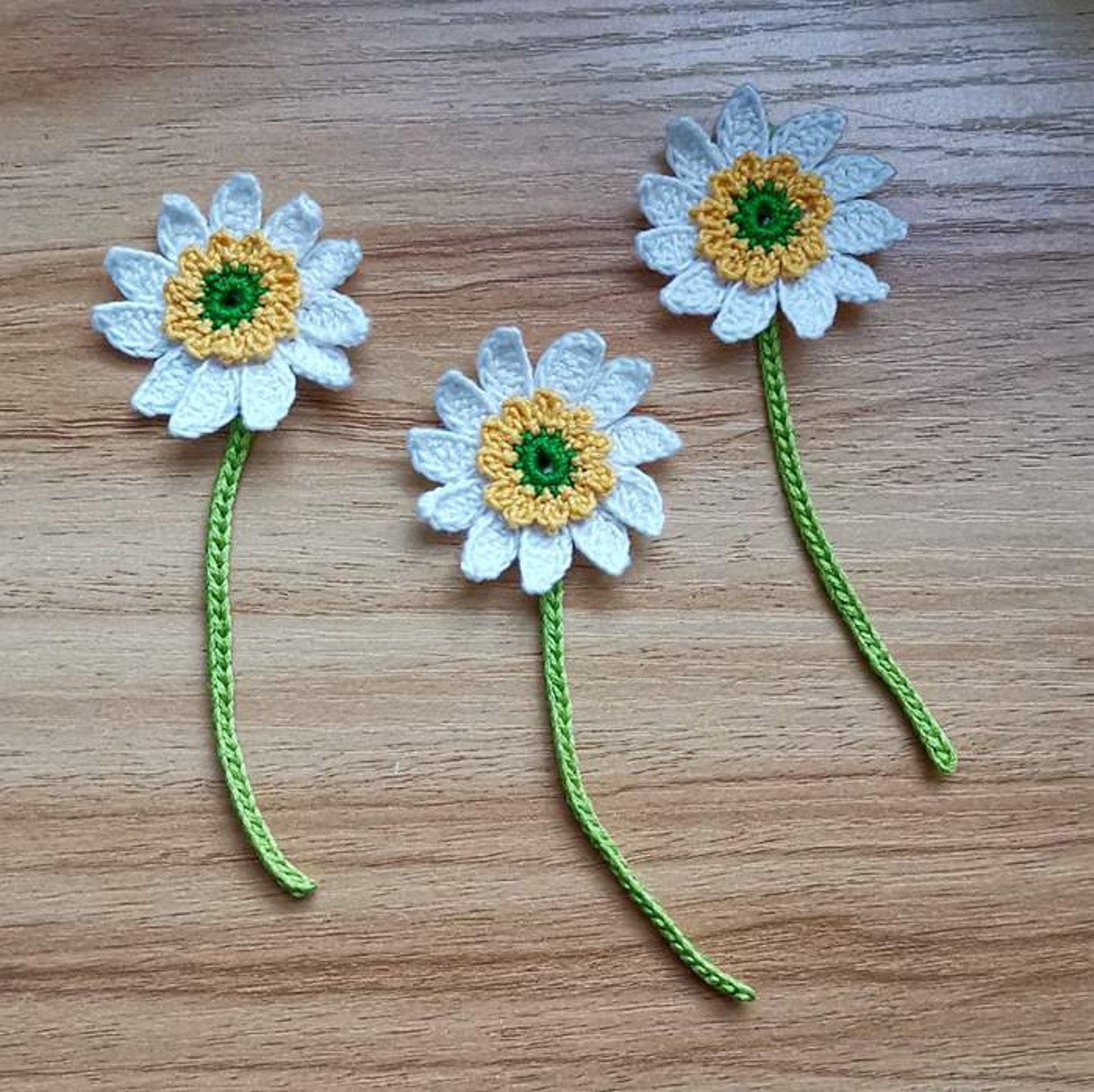 Larger Crochet Flower 3 Crochet Daisies With Stems in 13/4 Etsy
