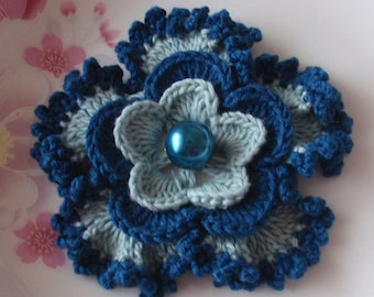 Crochet Flower in 3 inches in Teal And French Blue YH - 076-03