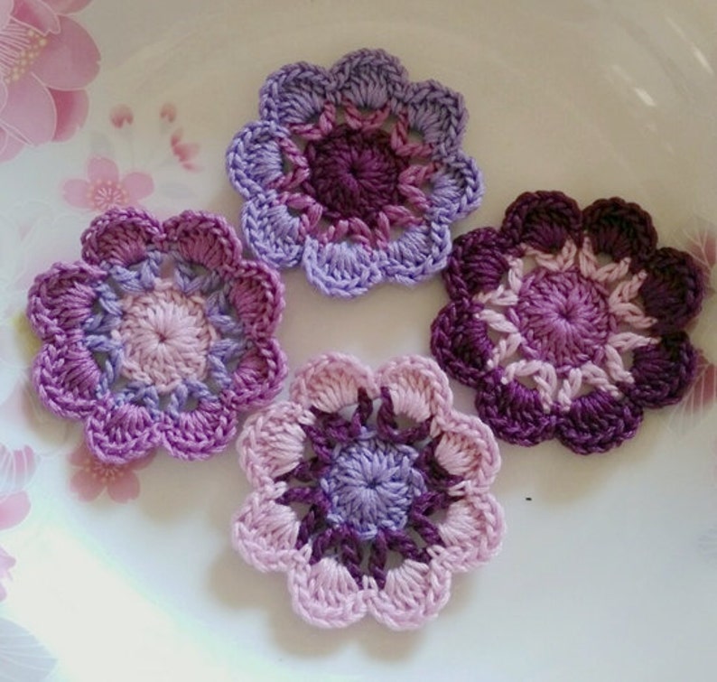 4 Crochet Flowers In 2 inches Applies YH 232 image 2