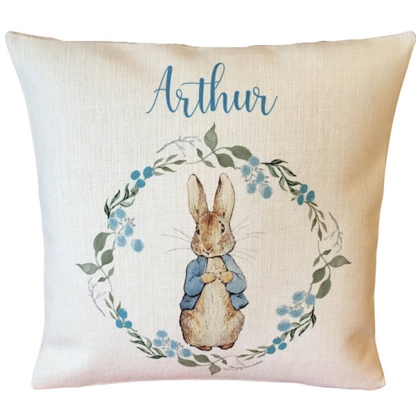 Closing Down FRIDAY -  Personalised Peter Rabbit cushion cover 40 cm ~ Rustic country nursery baby boy gift