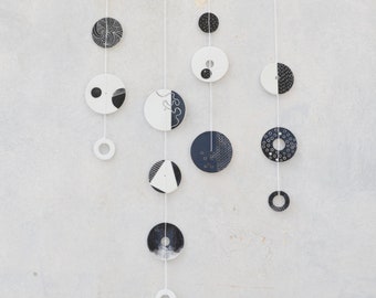 Ceramic wall hanging, minimalist ceramic wall art in black and white, minimal ceramic circles, wall ornament decor, ceramic wall decor