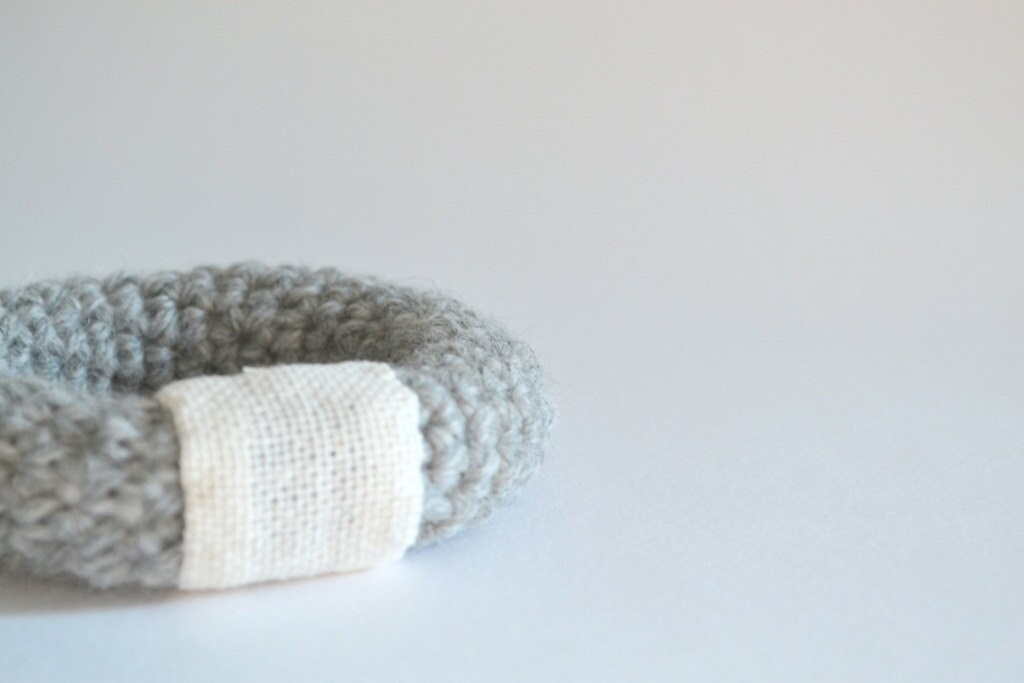 Grey Crochet Bangle Bracelet Fiber Jewelry Woolen Bracelet Etsy