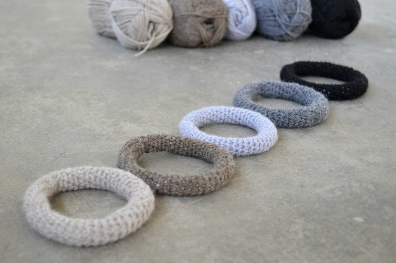 Crochet bangle bracelet, woolen crochet bracelet in natural colours, crochet cuff bracelet, crochet jewelry, textile bracelet image 2