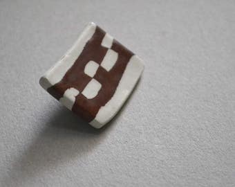 Ceramic brooch, minimal jewelry, contemporary ceramic jewelry, geometric brooch, nerikomi, white and brown stoneware ceramic