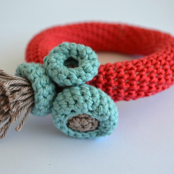 Contemporary crochet bracelet -red bangle bracelet with mint blue- sea inspired jewelry