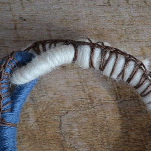 Textile bangle bracelet, fiber jewelry, primitive rope bracelet in blue and white image 4