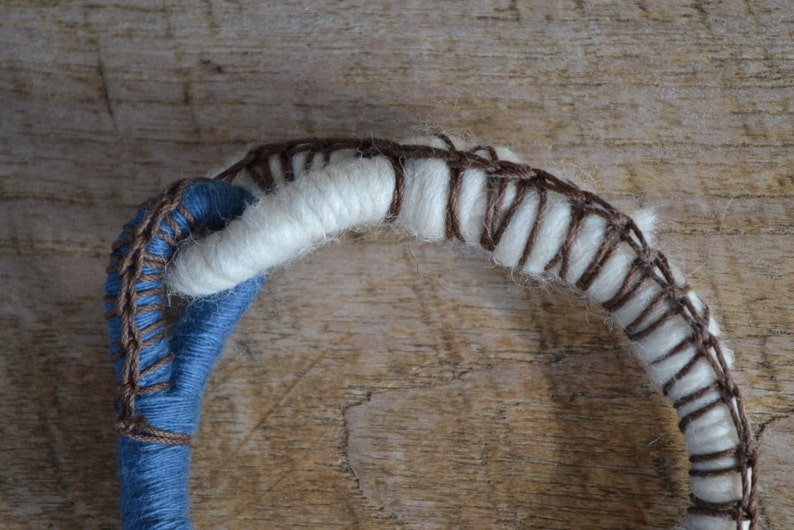 Textile bangle bracelet, fiber jewelry, primitive rope bracelet in blue and white image 4