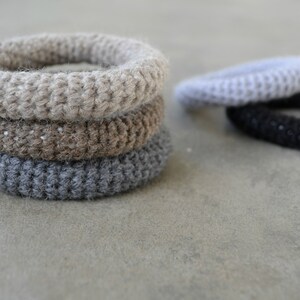 Crochet bangle bracelet, woolen crochet bracelet in natural colours, crochet cuff bracelet, crochet jewelry, textile bracelet image 6