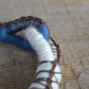 Textile bangle bracelet, fiber jewelry, primitive rope bracelet in blue and white image 3