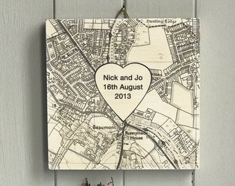 Personalised Wedding Venue Location Map Artwork on Whitewashed Birch Plywood