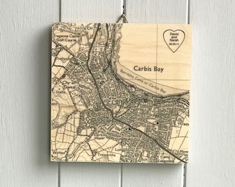 Personalised Location Map Artwork with Heart printed on Birch Plywood