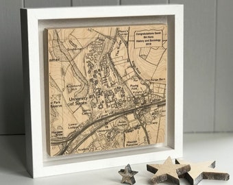 Graduation Gift University Location Map Artwork, Printed on Natural Birch Plywood