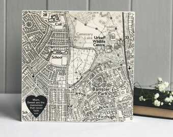 Personalised Memorial Map Artwork Printed on Whitewashed Birch Plywood