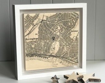 New Home Postcode Location Map Artwork, Printed on Natural Birch Plywood