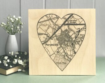 Customised Heart Map Artwork, Printed on Natural Birch Plywood