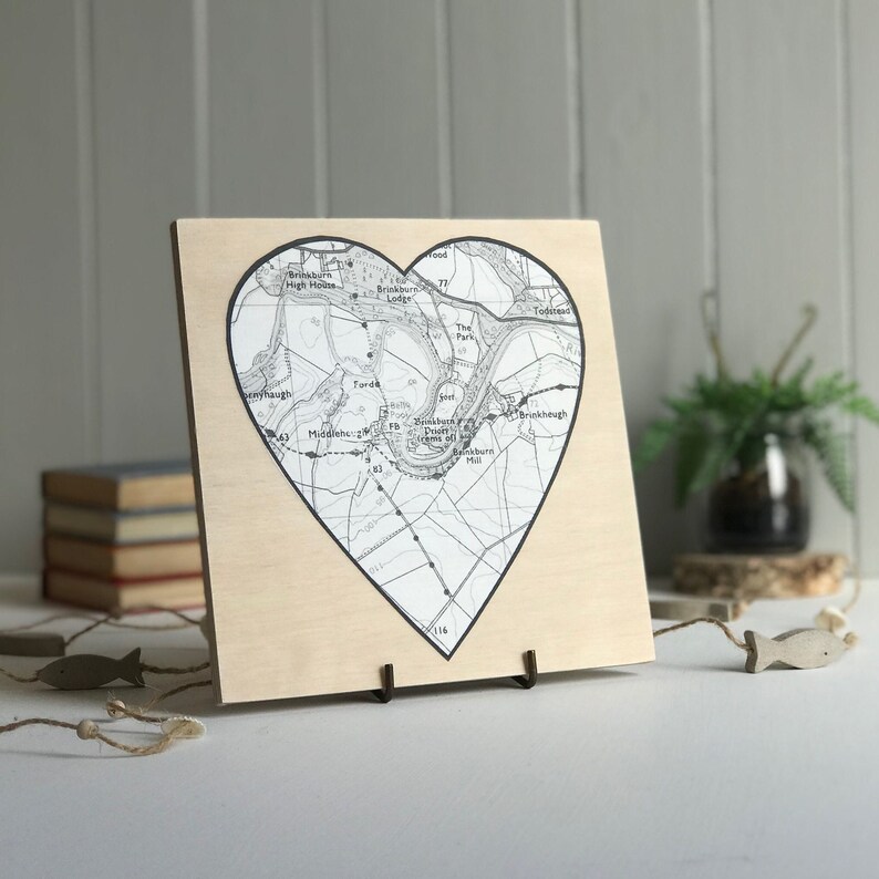 Personalised Heart Map Artwork On Birch Plywood image 1