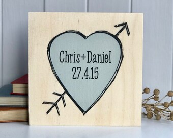 Blue Love Heart With Names And Date Artwork