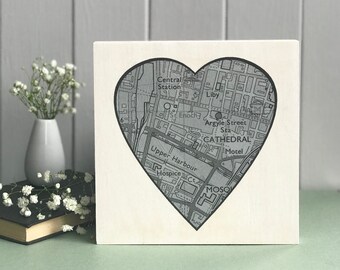 Personalised Silver Wedding Heart Map Wooden Artwork