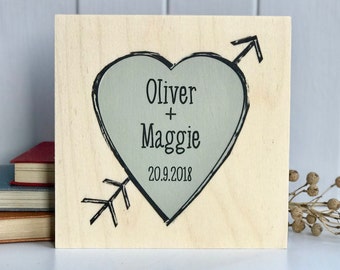 Green Love Heart With Names And Date Artwork