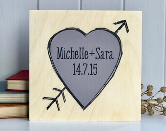 Mauve Love Heart With Names And Date Artwork