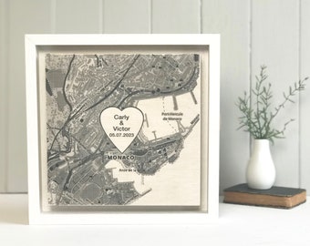 International Map Artwork Printed on Whitewashed Wood For 5th Anniversary